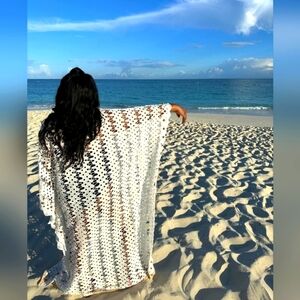 Price drop! Limited quantities! Ecru Crochet Kaftan with Wooden Beads Detailing